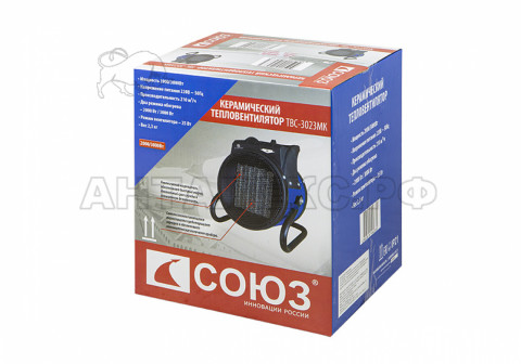 Тепловентилятор керамический  СОЮЗ ТВС-3023МК . 1.5-3кВт, термостат, защита от перегрева